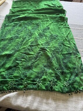 Green Embellished Saree with Beaded Fringe